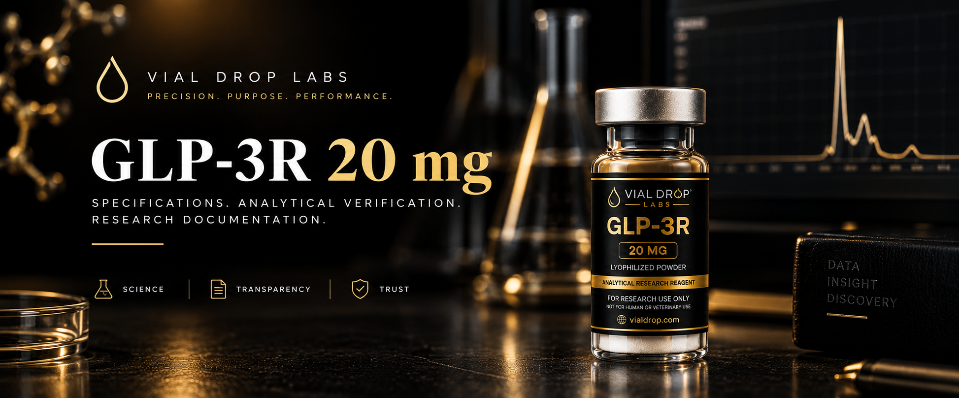 Vial Drop Labs GLP-3R 20 mg analytical verification and research documentation