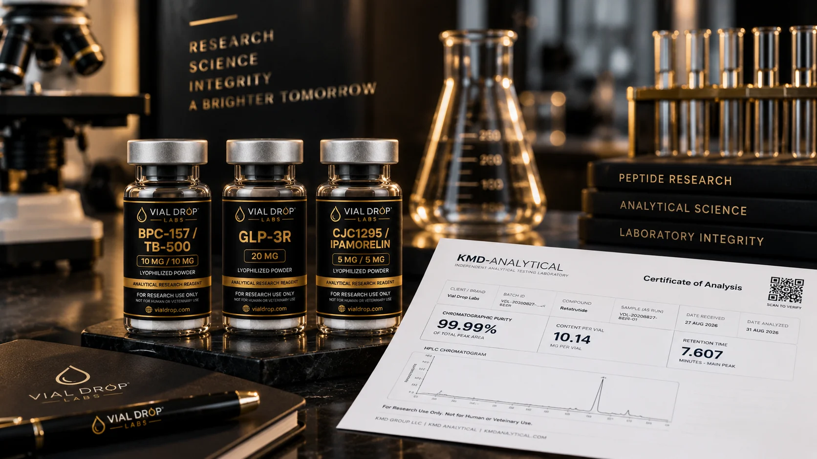 Vial Drop Labs research peptides and analytical documentation for evaluating research peptide suppliers